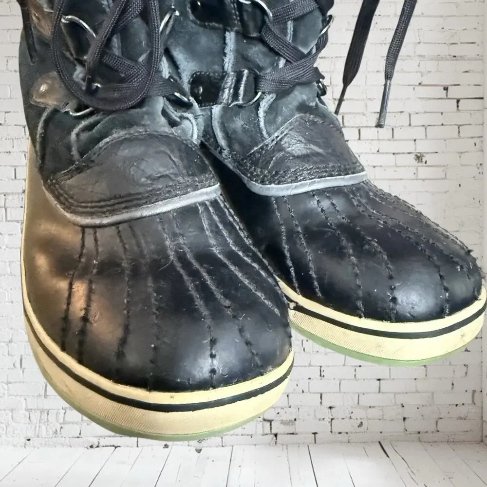 Sorel Joan of Arctic Black Boots Sz 7 Womens Cold Weather Lace Up Faux Fur‎ Trim